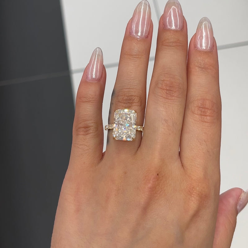 4.55 Carats Radiant Cut Micropaved Side Stones Hidden Halo Diamond Eng –  Benz & Co Diamonds
